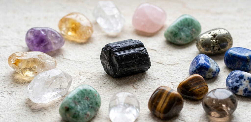 Black tourmaline crystal combinations