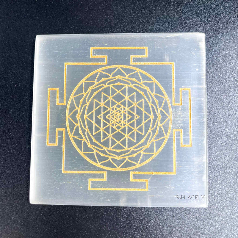 Selenite Plate With Shree Yantra