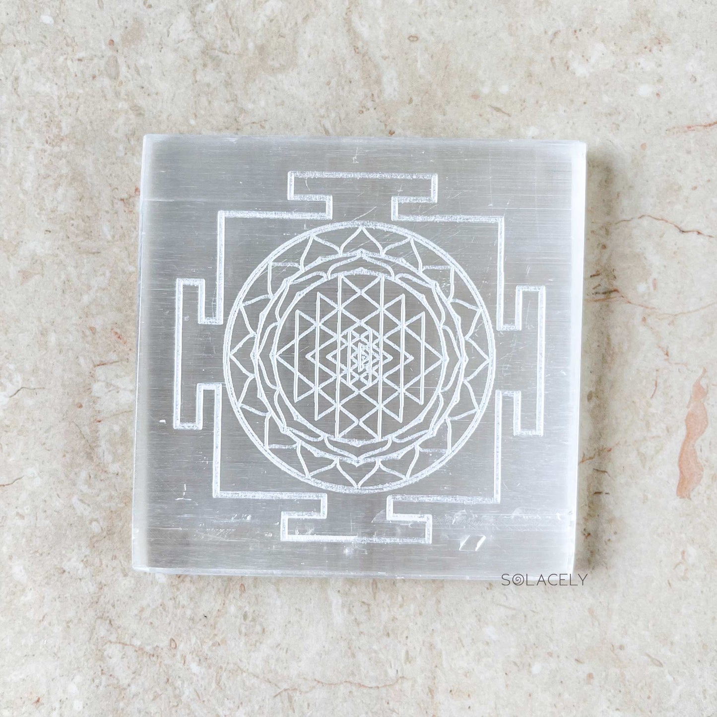 Selenite Plate With Shree Yantra
