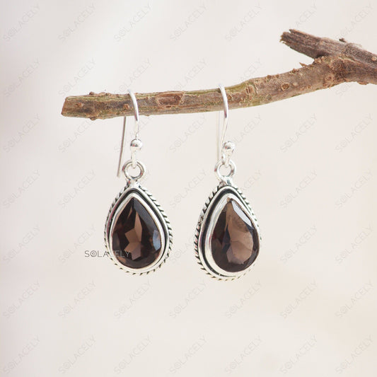 Sterling Silver Smoky Quartz Crystal Earrings