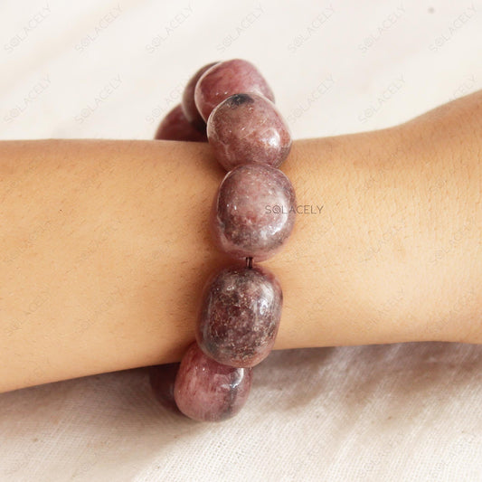 Strawberry Quartz Tumble Crystal Bracelet on wrist