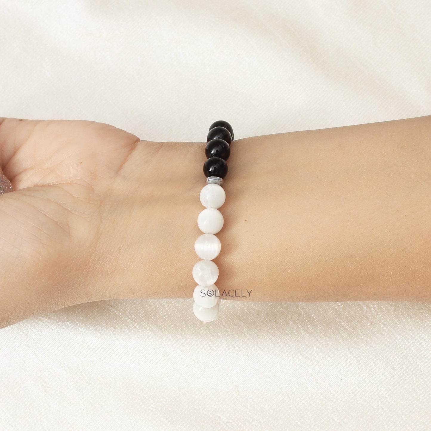 8mm selenite tourmaline healing beads