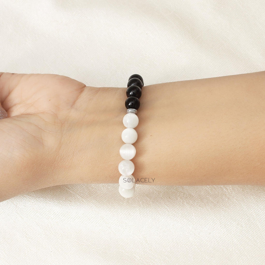 8mm selenite tourmaline healing beads