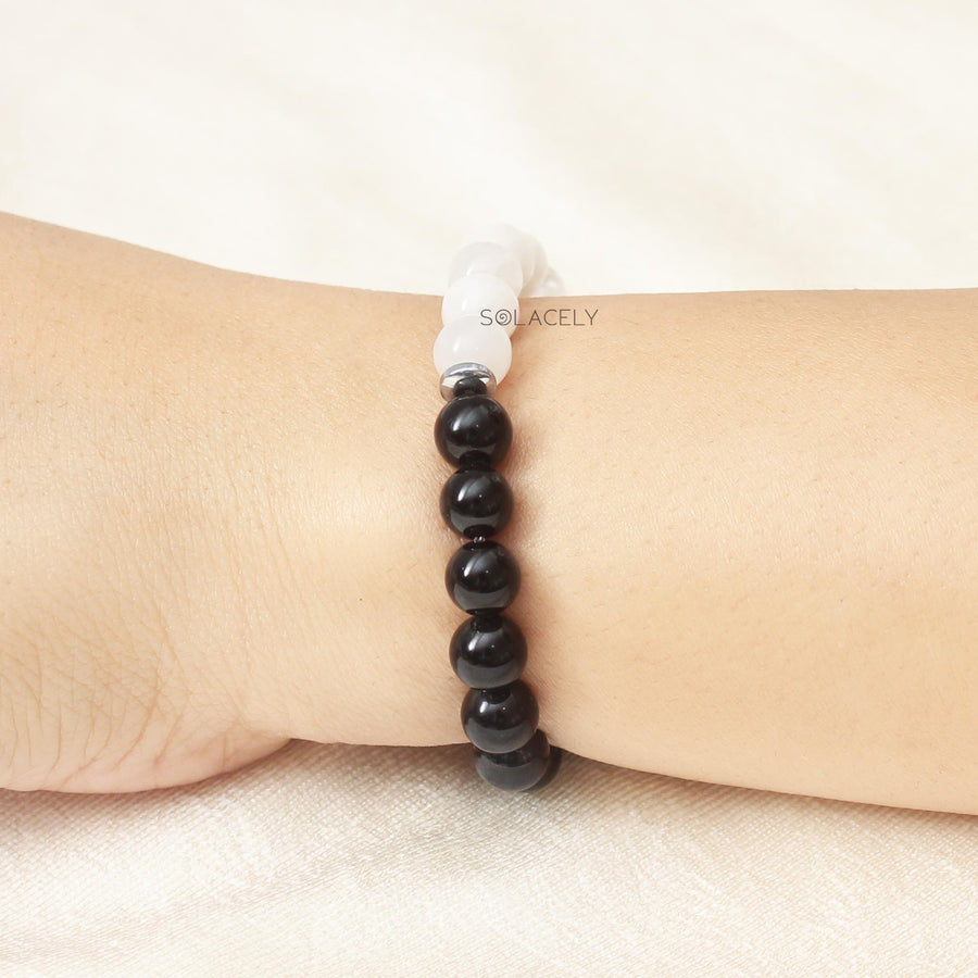 Black tourmaline and selenite combo bracelet