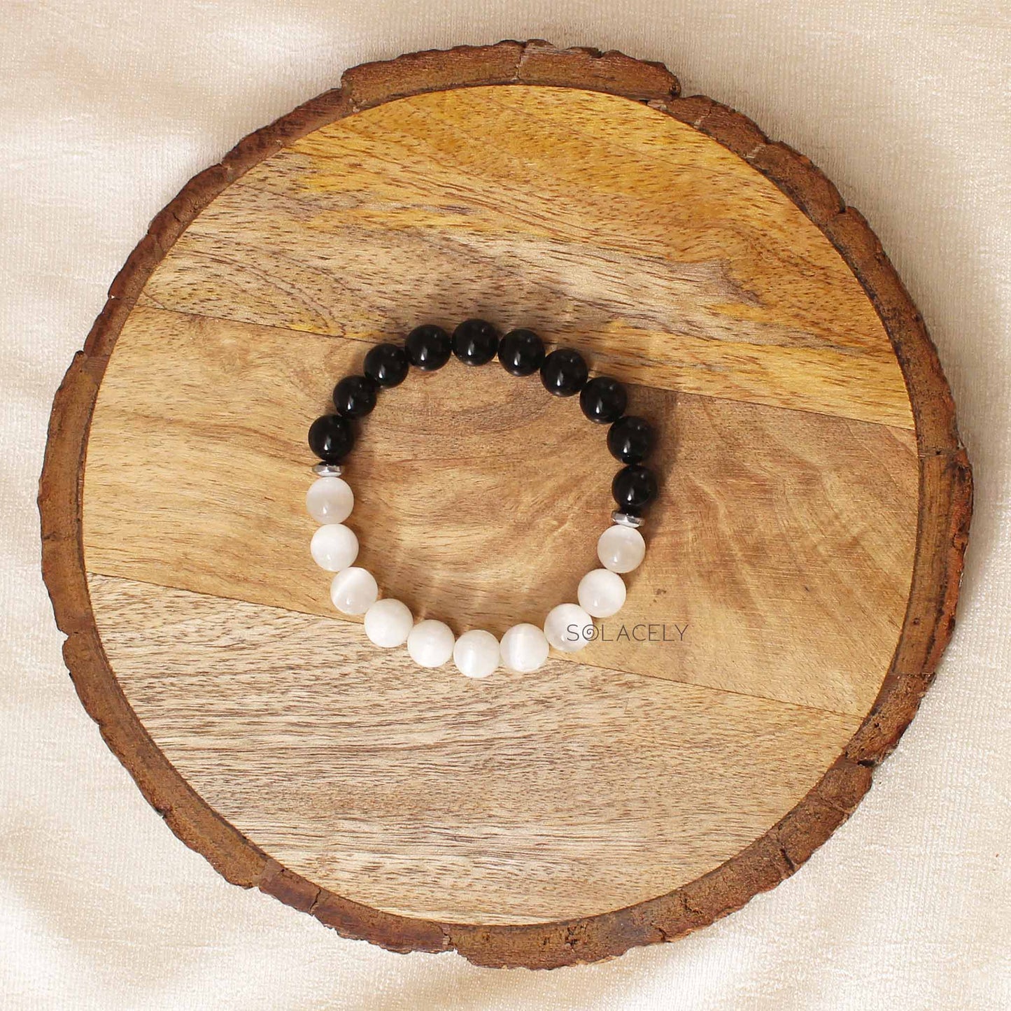 Selenite black tourmaline protection bracelet