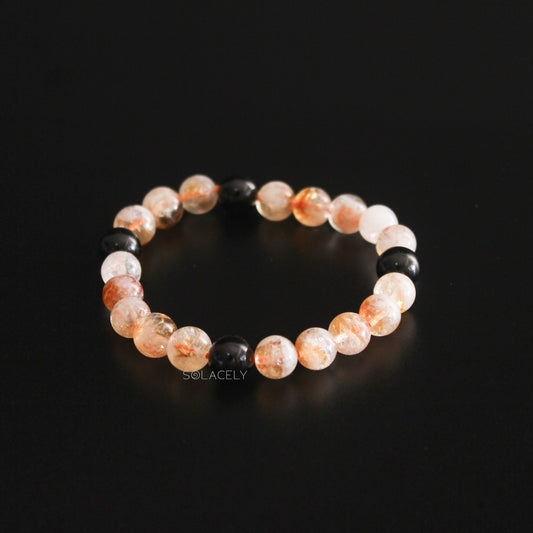 Black tourmaline and citrine 8mm beads bracelet