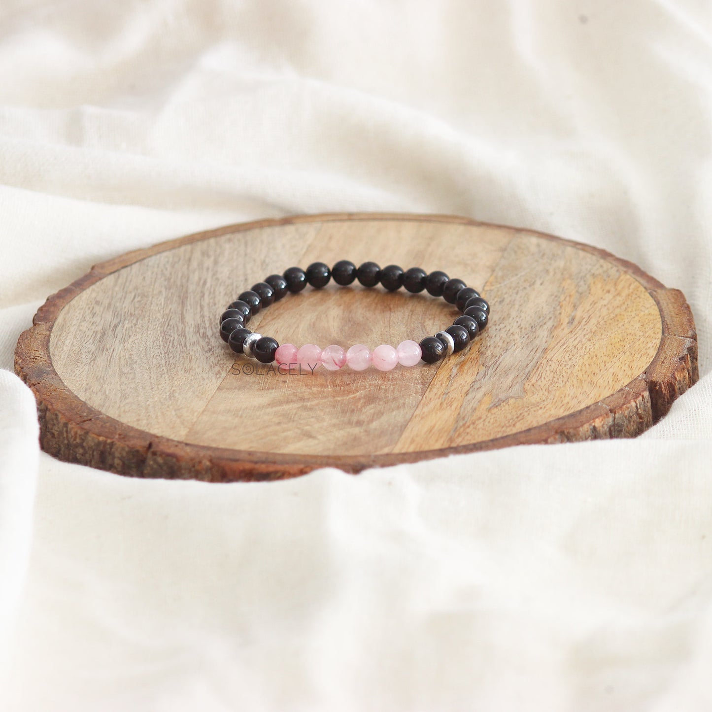 Rose Quartz and Black Tourmaline Matching Couple Bracelets - 6mm Beads