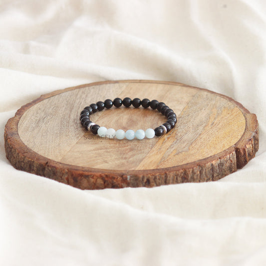 Aquamarine and Black Tourmaline Matching Couple Bracelets - 6mm Beads