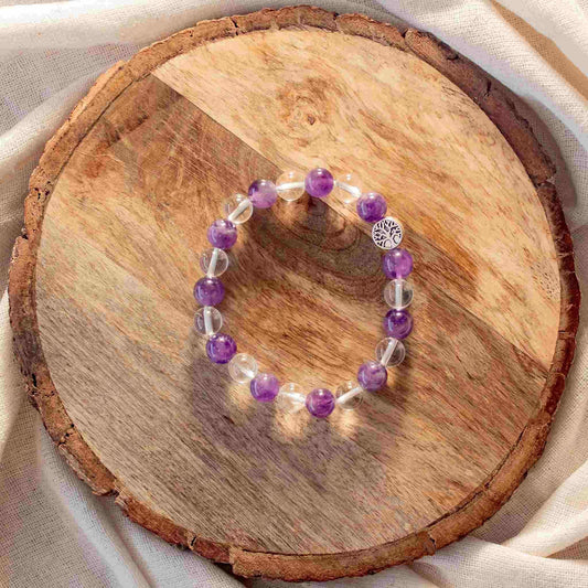 8mm Amethyst And Clear Quartz Bracelet