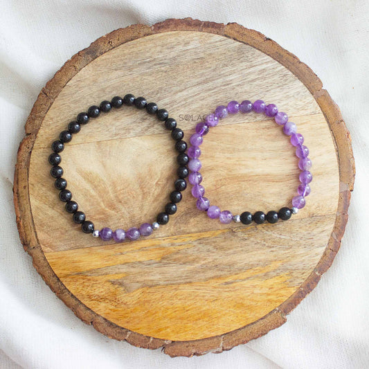 amethyst black tourmaline bracelet 6mm