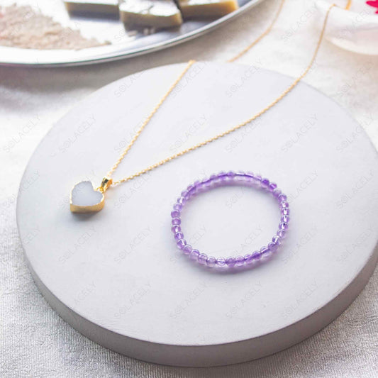 amethyst bracelet 4mm beads and white druzy pendant rakhi hamper for sister