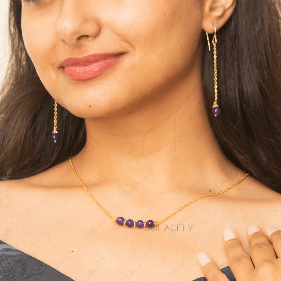 amethyst gold plated necklace earring set