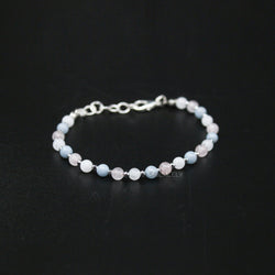 Angelite, Rose Quartz, and Moonstone Beaded Adjustable Bracelet