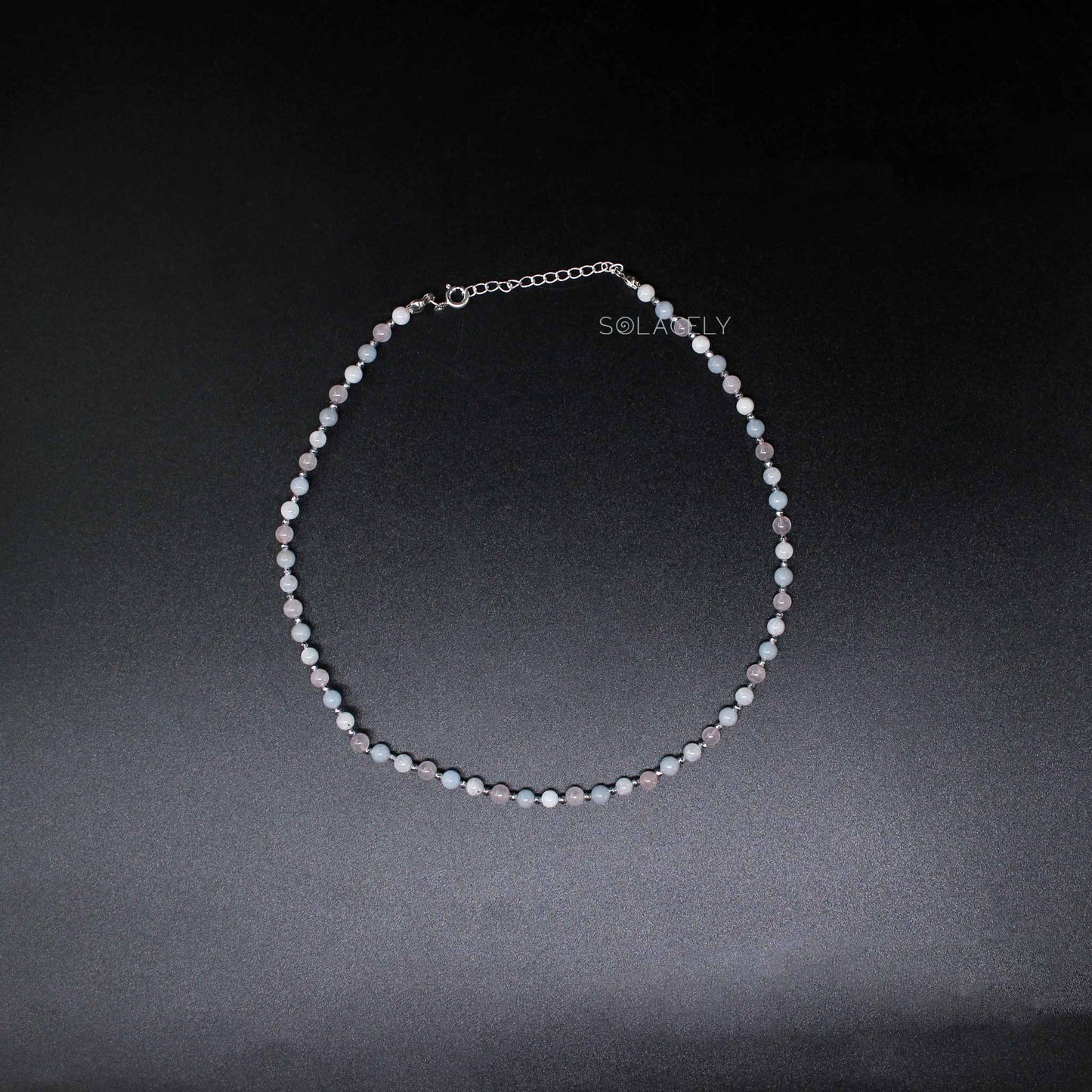 angelite rose quartz and moonstone beaded necklace