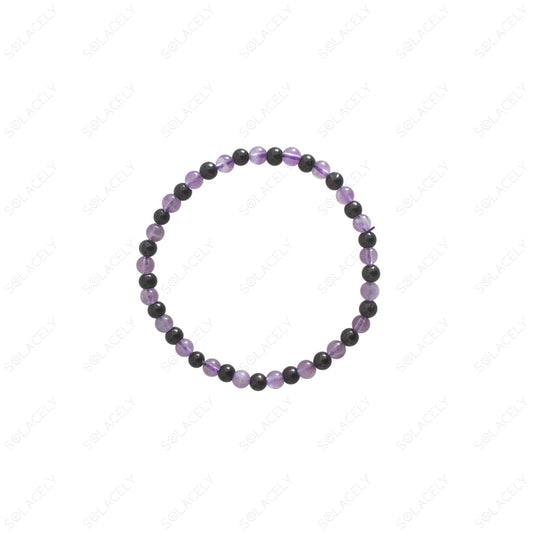 Black Tourmaline and amethyst Bracelet 4mm
