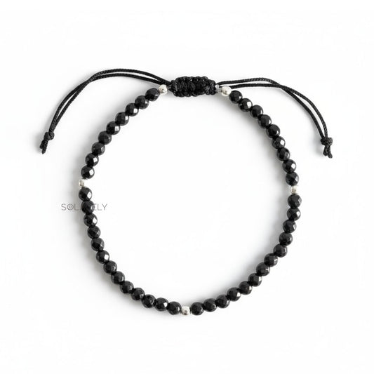 Black Tourmaline Anklet with 4mm Faceted Beads