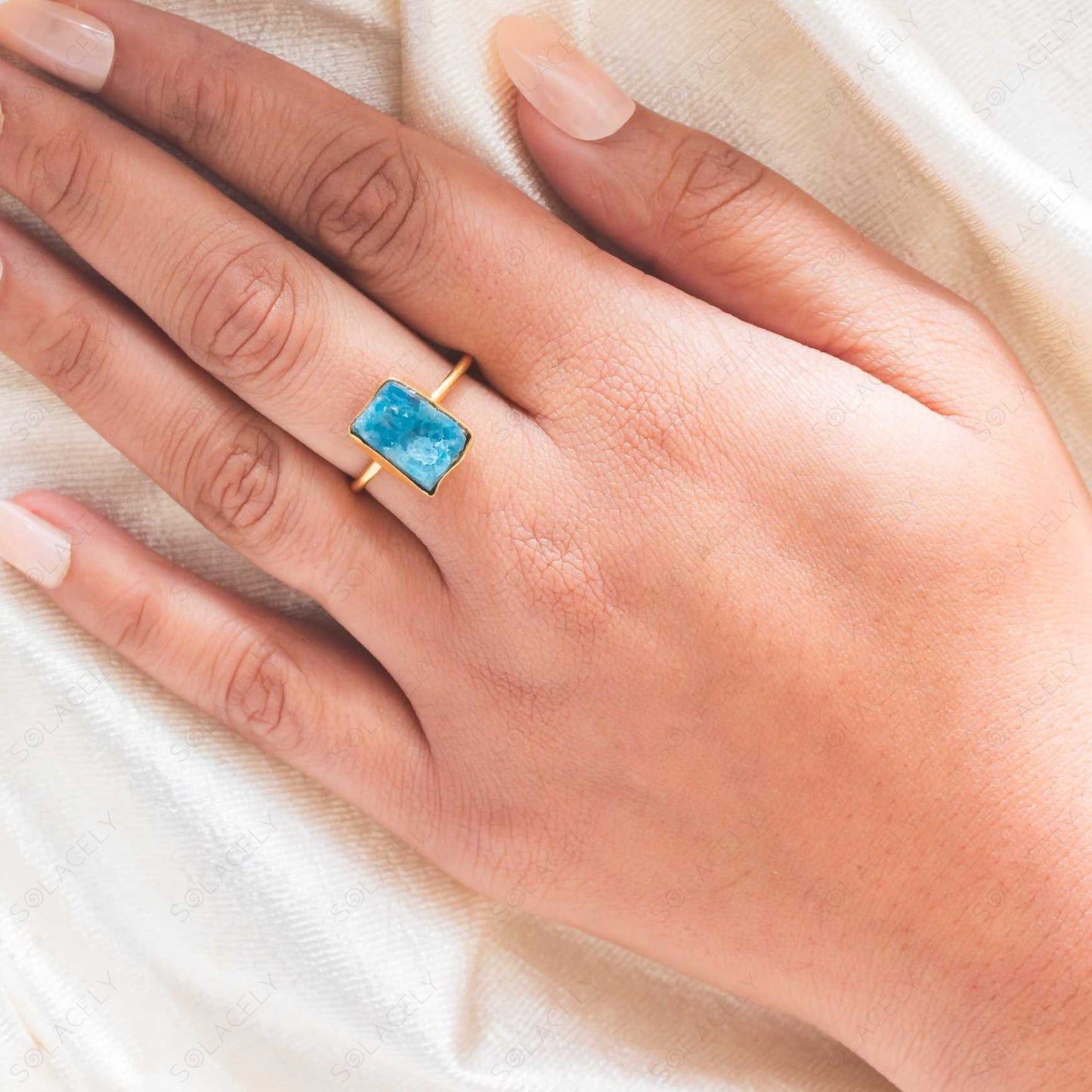 blue apatite ring raw stone