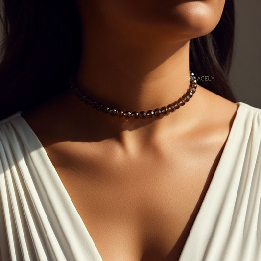 Faceted Smoky Quartz Beaded Necklace