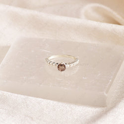 faceted smoky quartz sterling silver ring