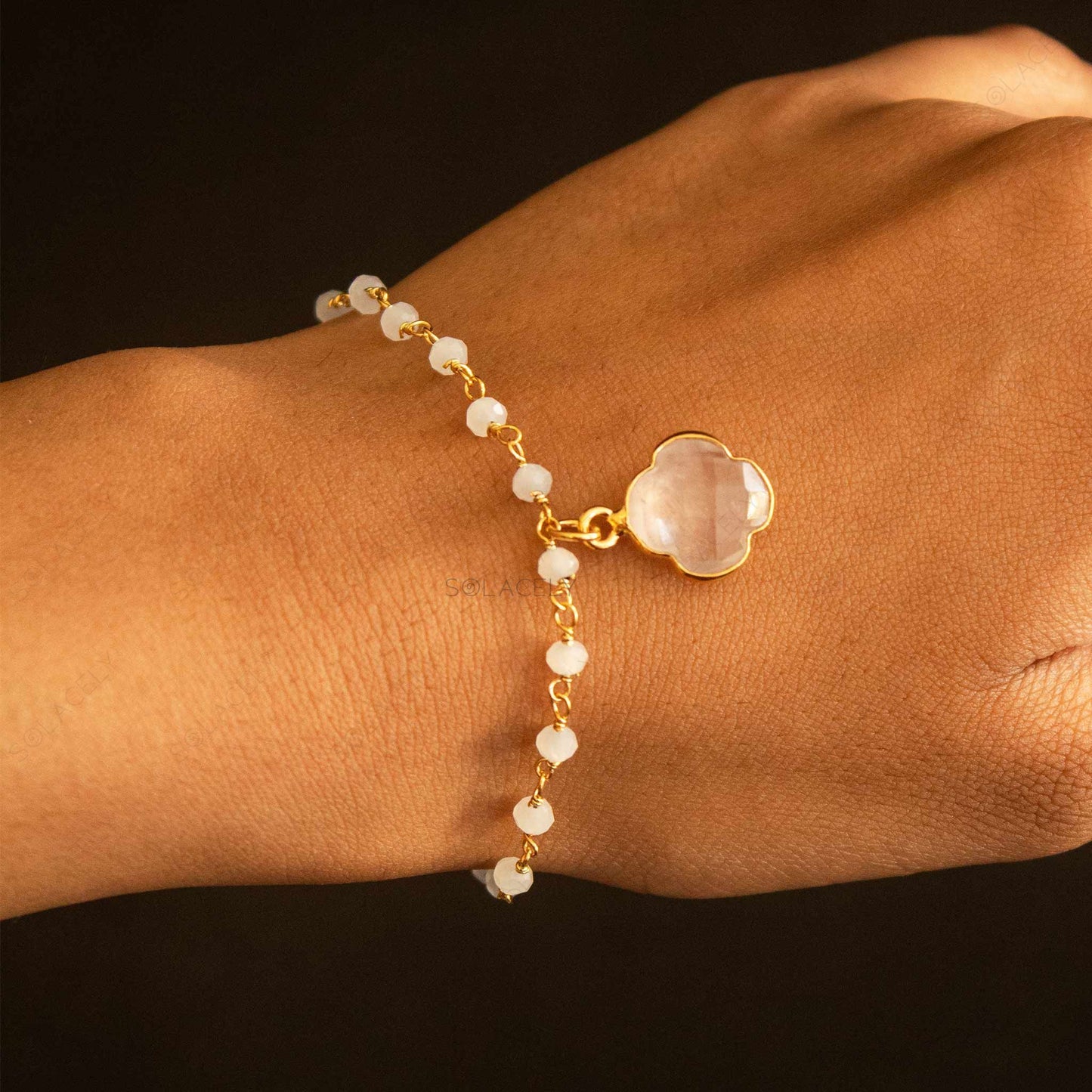 gold plated rose quartz white quartz bracelet