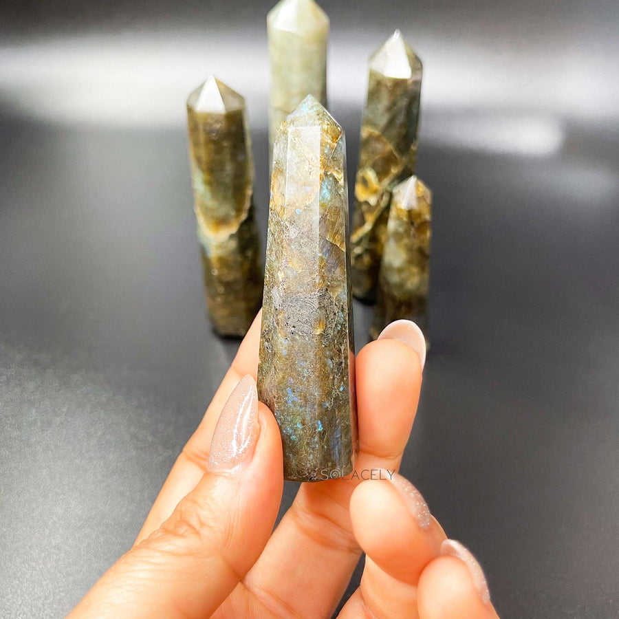Natural labradorite healing crystal wand