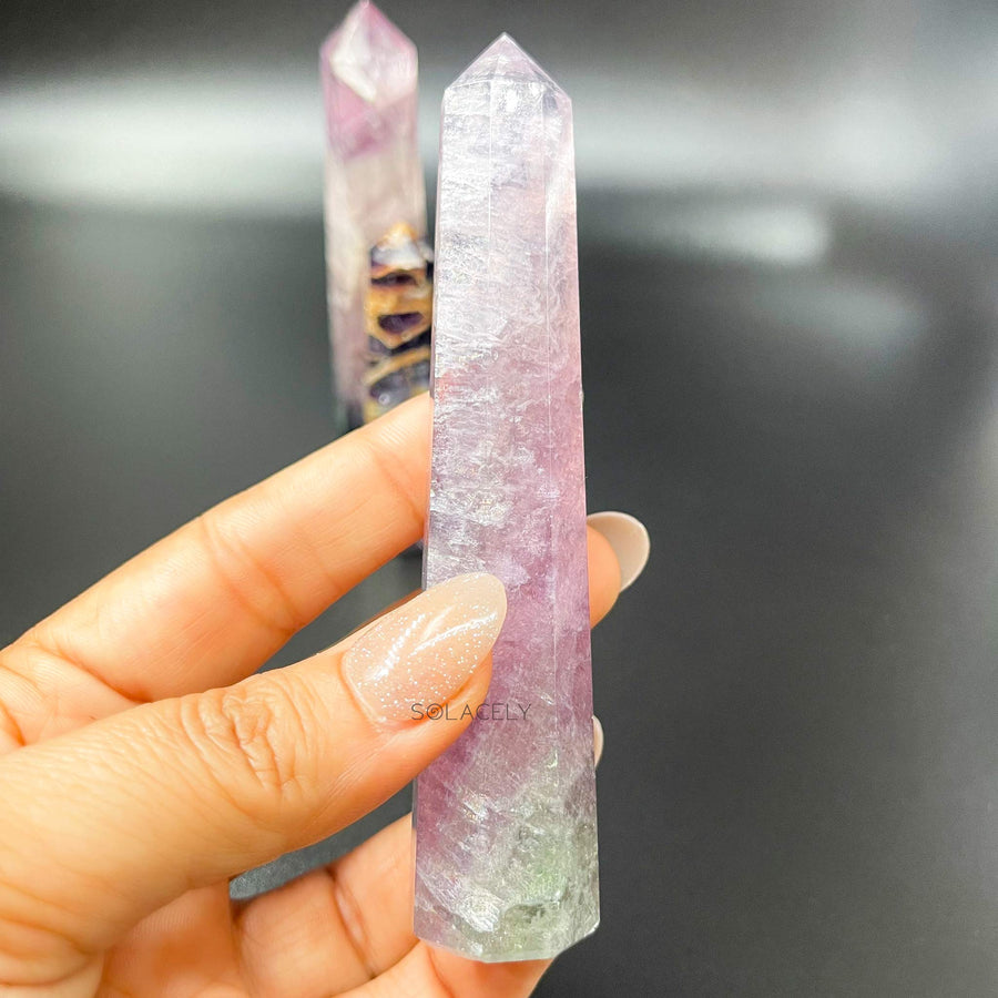 Natural rainbow fluorite gemstone wand