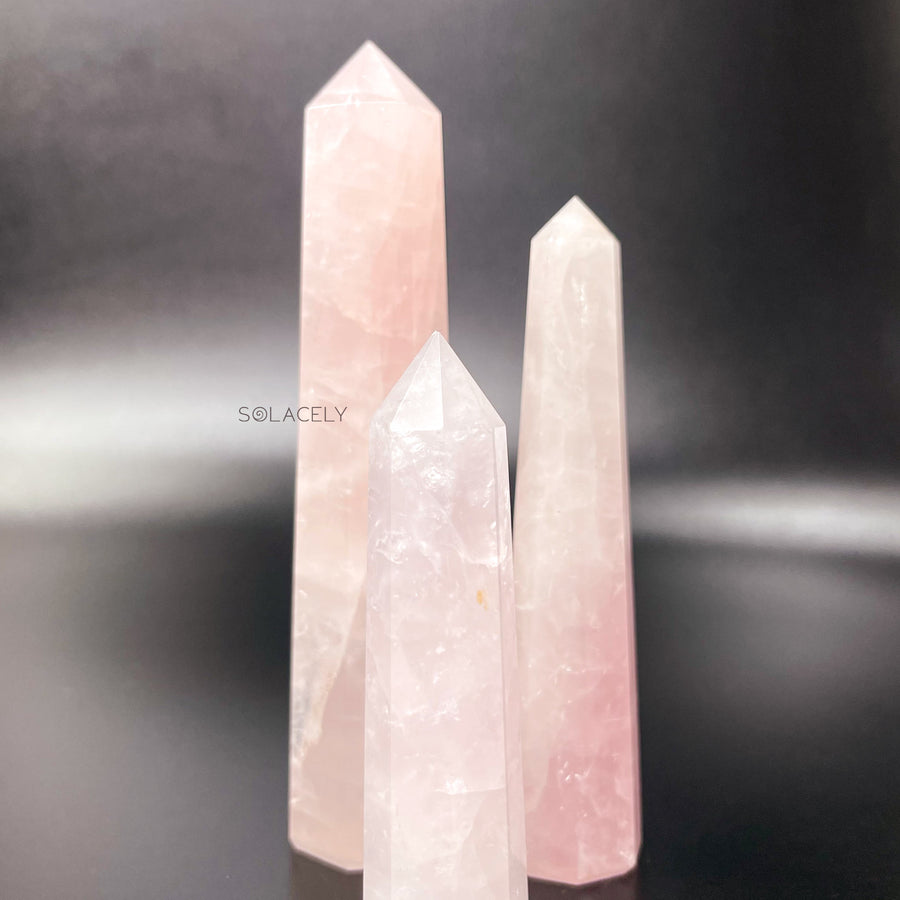Natural rose quartz crystal tower