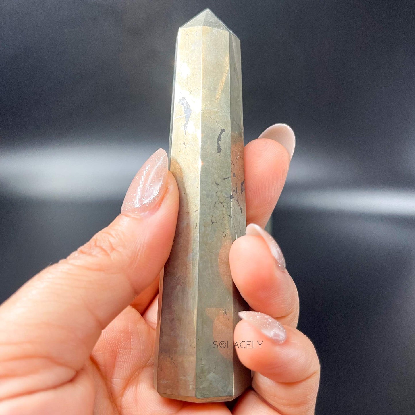 Polished pyrite gemstone crystal tower