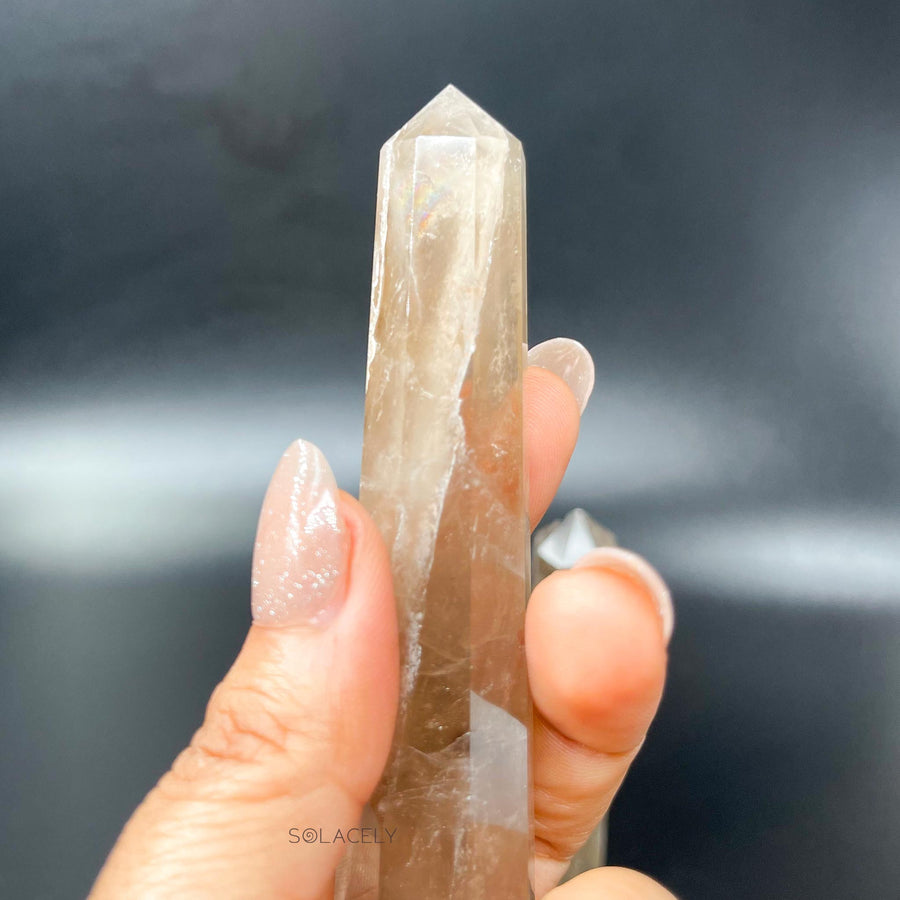 Polished smoky quartz crystal tower