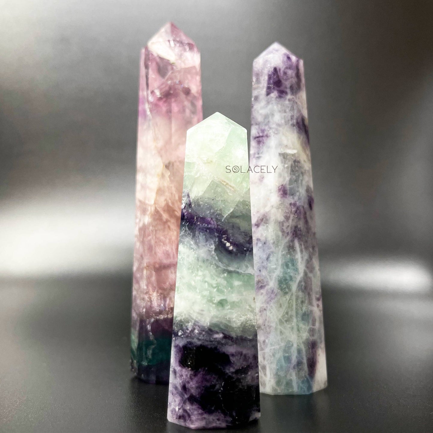 Rainbow fluorite crystal tower