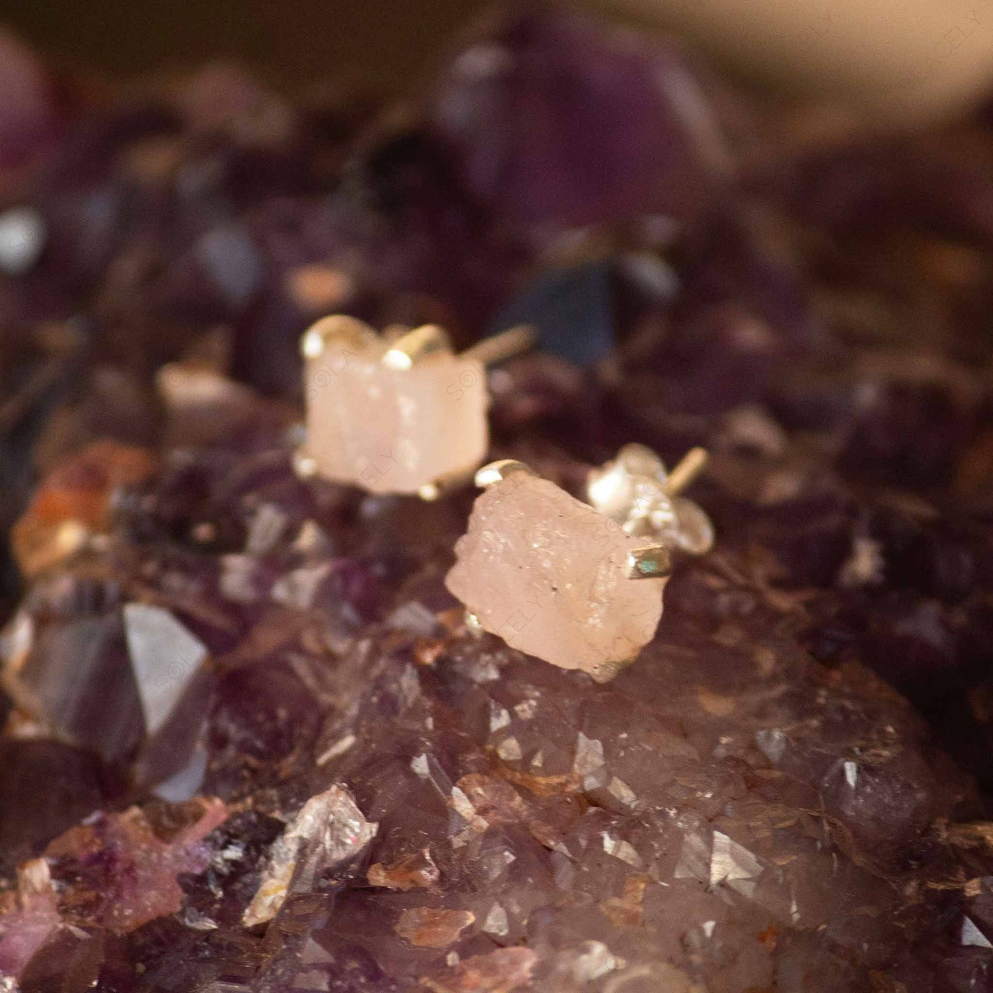 raw rose quartz earrings in sterling silver