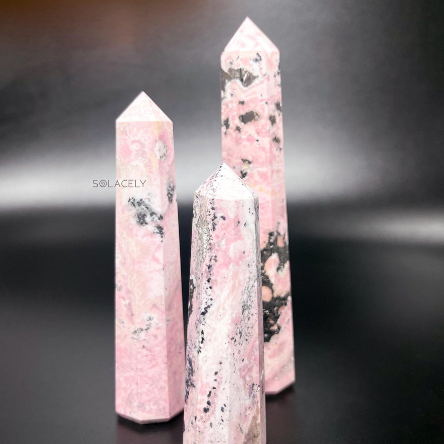 Rhodonite crystal point tower