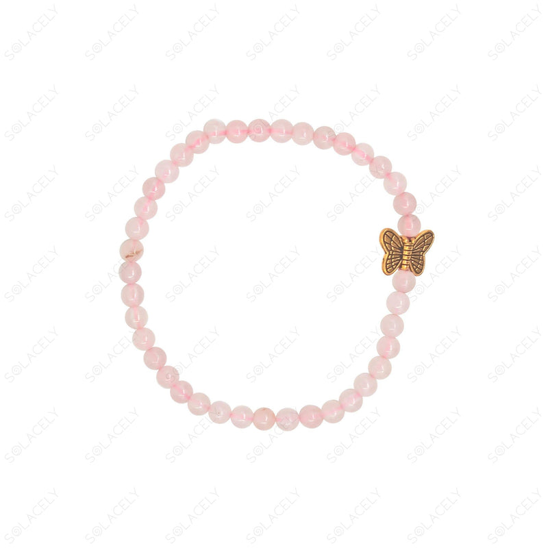 4mm rose quartz bracelet with butterfly charm