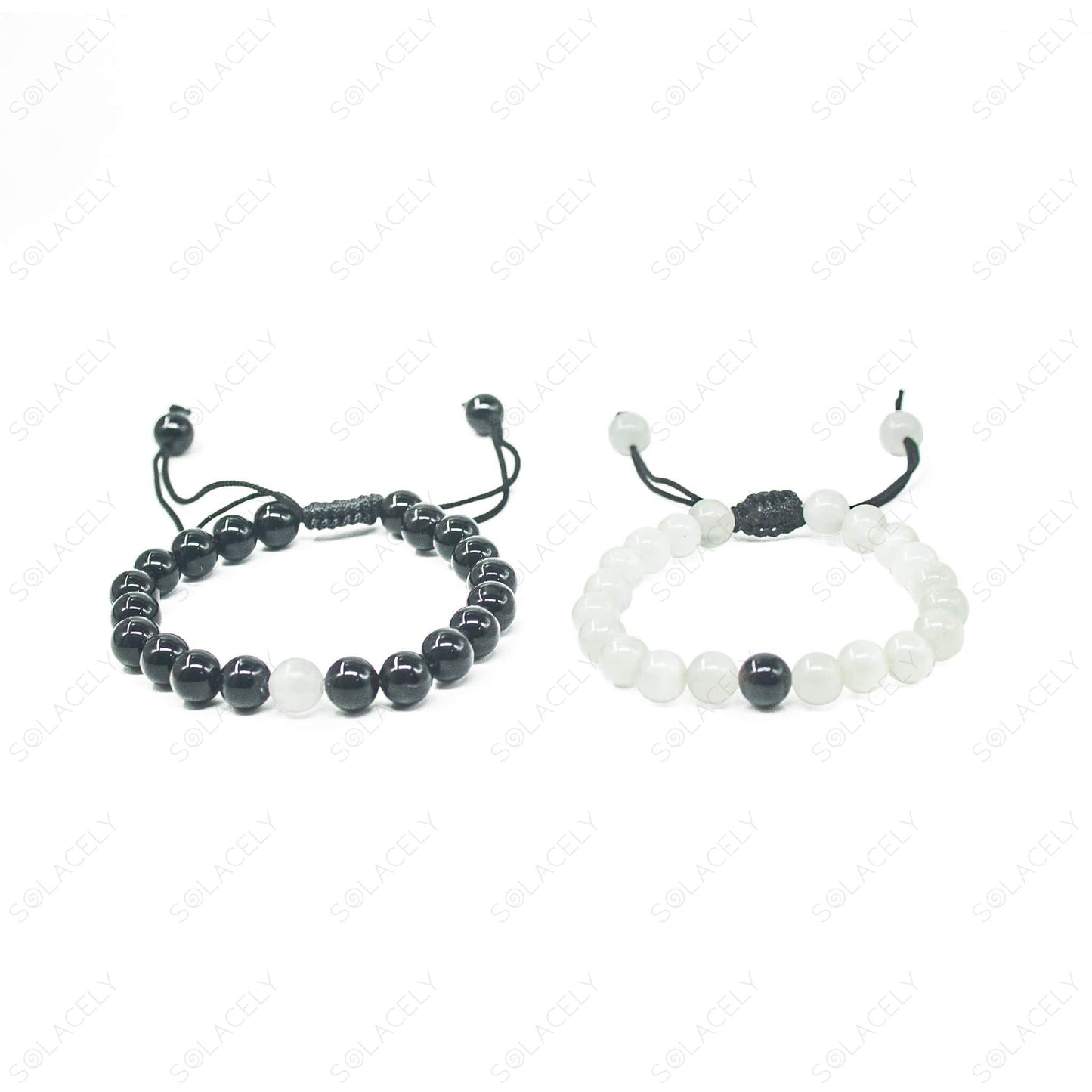 selenite and black tourmaline couple bracelet spiritual growth