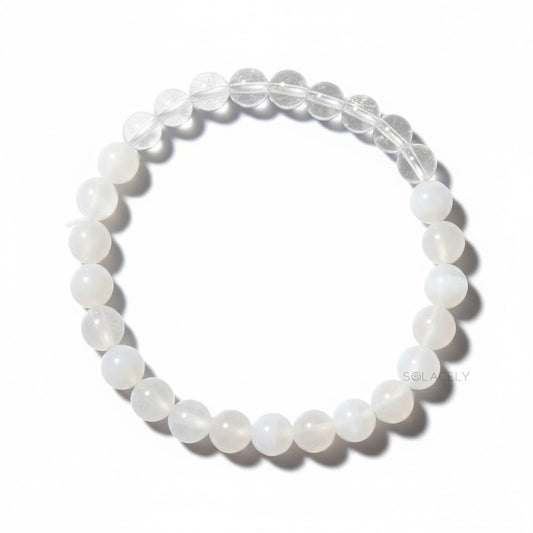 Selenite And Clear Quartz Bracelet - 6mm Beads