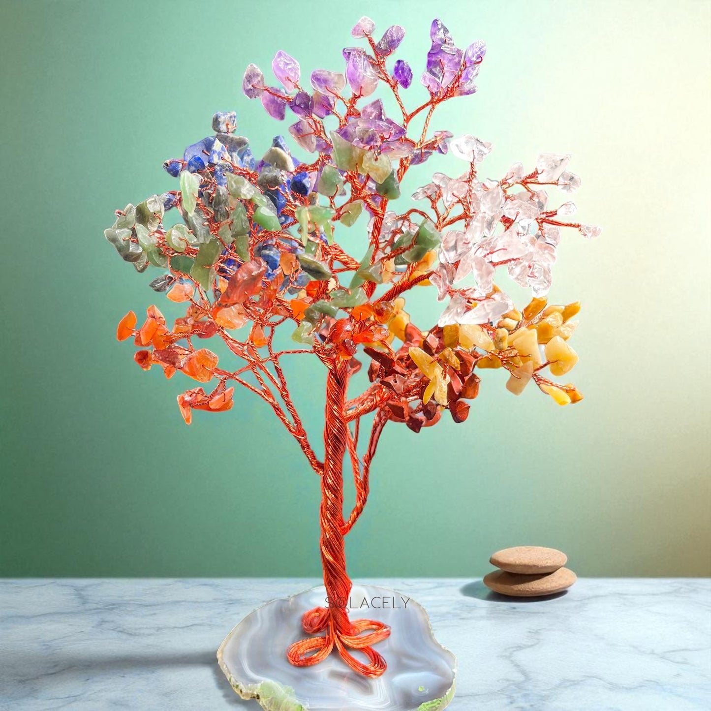 Seven chakra gemstone tree