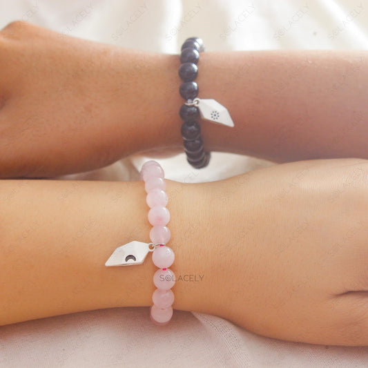 sun and moon clasp Rose quartz and Black Tourmaline