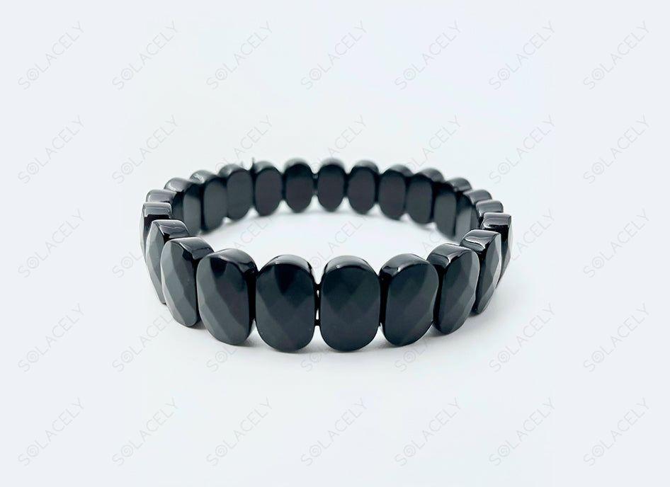 Shiny Black Obsidian diamond cut bracelet