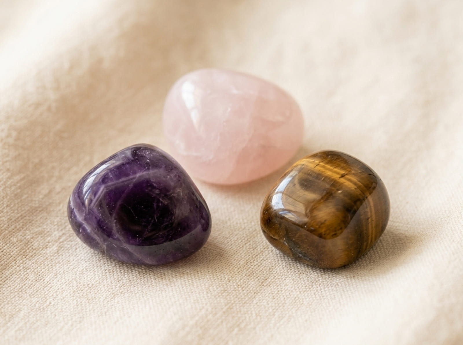 Amethyst bead bracelet worn on a wrist in soft daylight, Peace and Balance collection