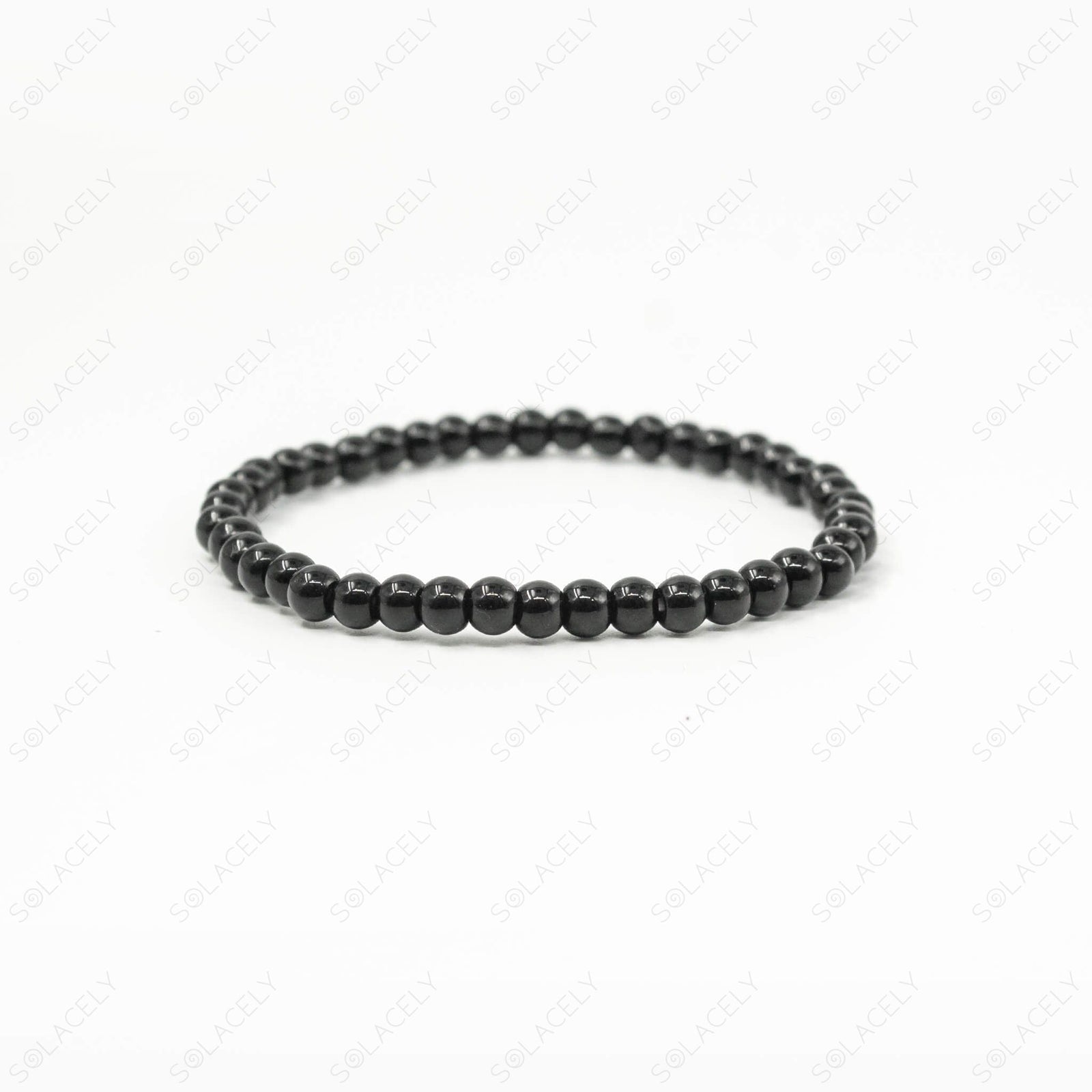 Black tourmaline bracelet, matte black stretch fit