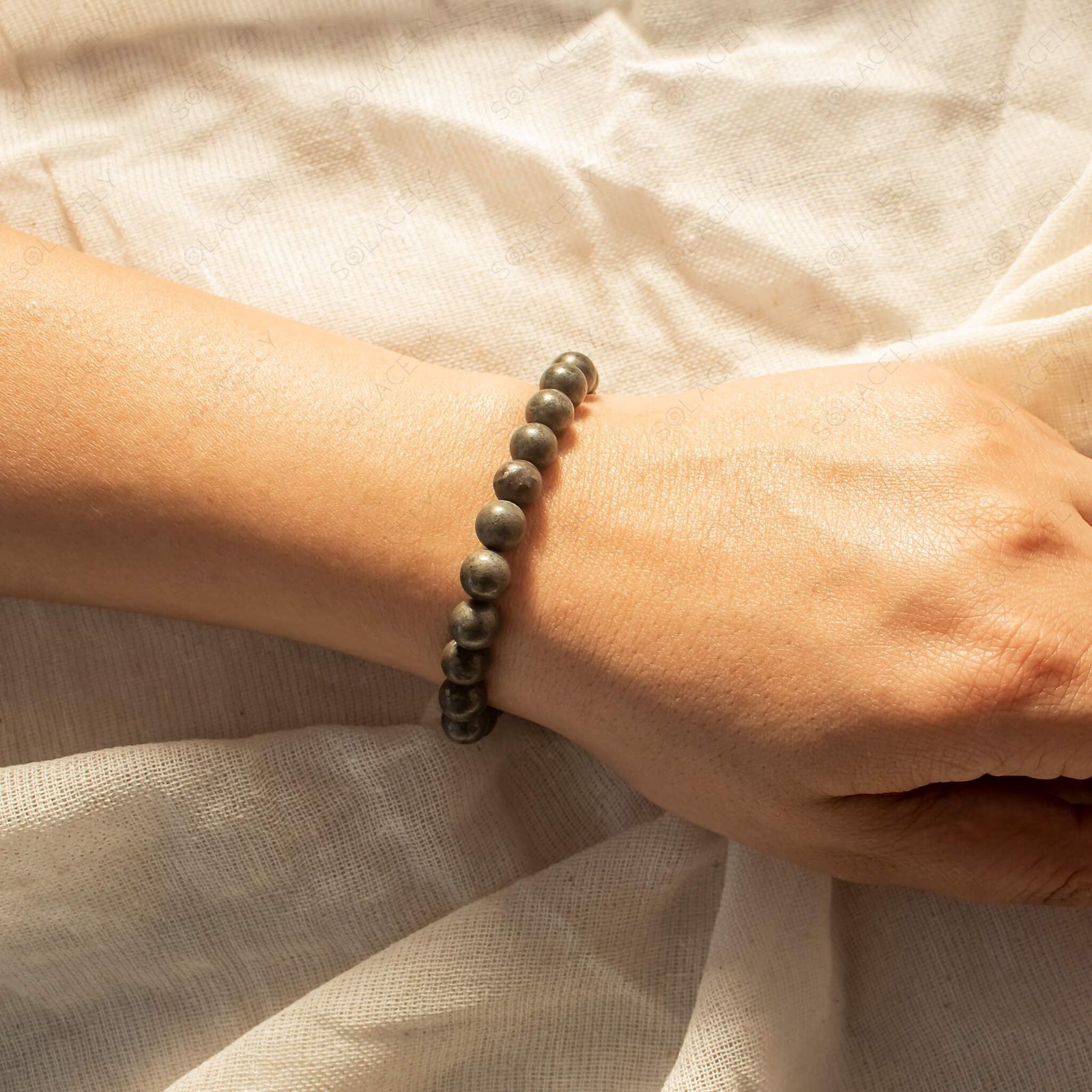 Pyrite crystal bracelet, metallic gold 8mm beads