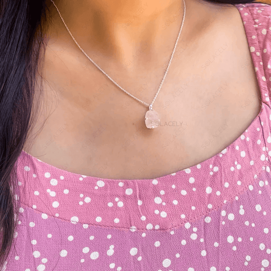 Raw Rose Quartz Sterling Silver Necklace