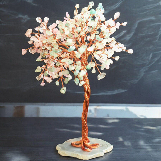 350 bead rose quartz aquamarine crystal tree