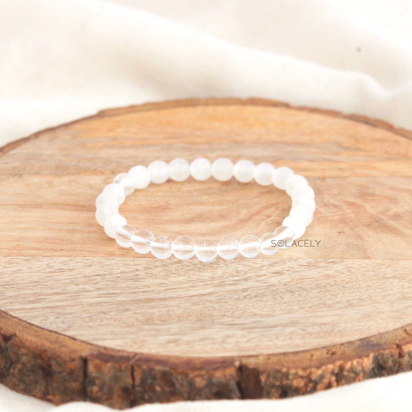 Selenite And Clear Quartz Bracelet - 6mm Beads