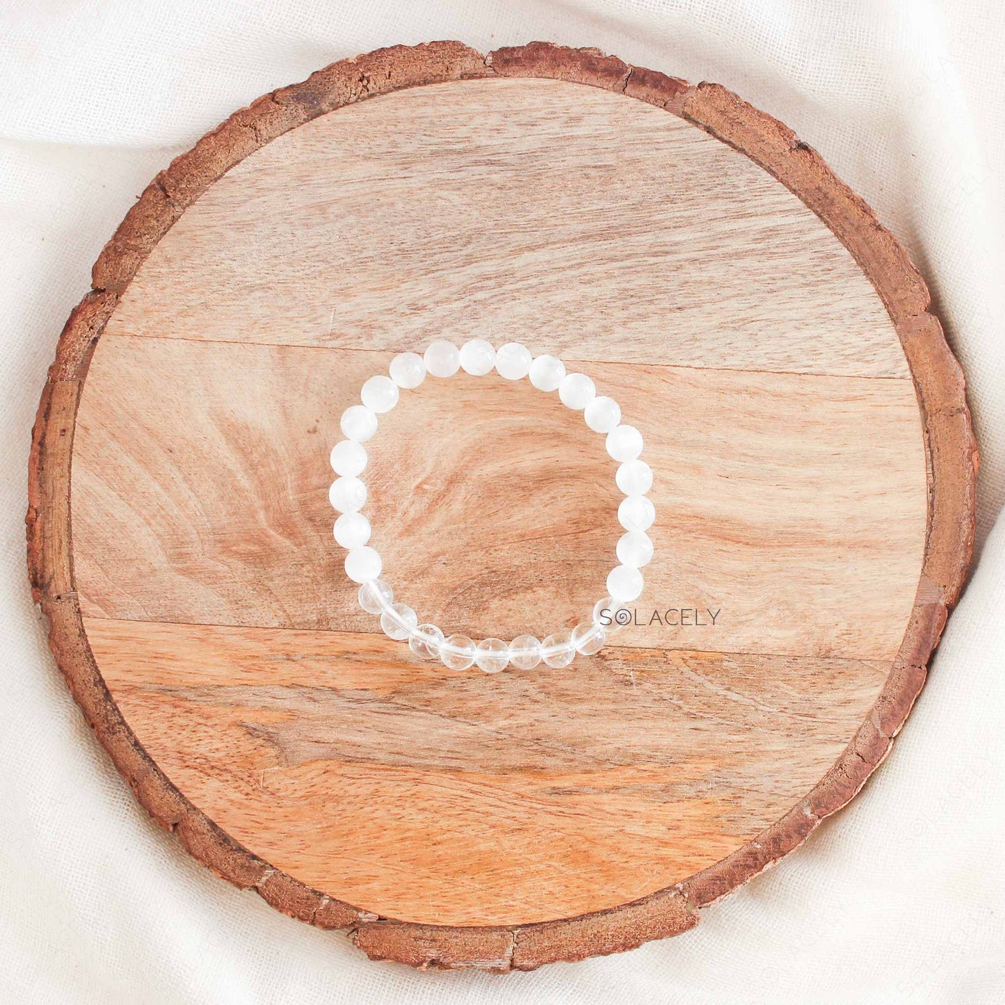 Selenite And Clear Quartz Bracelet - 6mm Beads