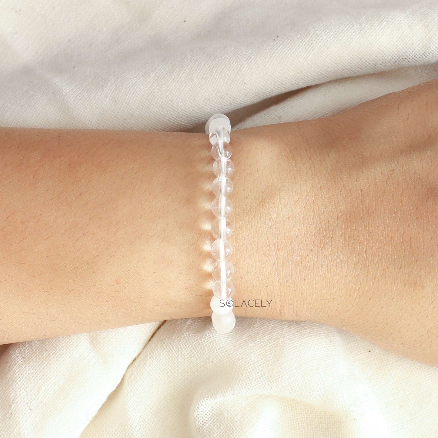 Selenite And Clear Quartz Bracelet - 6mm Beads