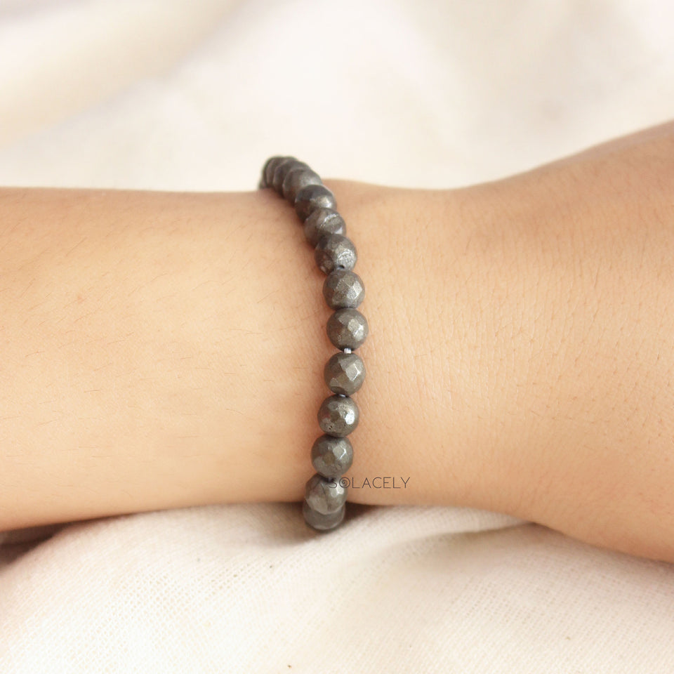 Pyrite Faceted Crystal Bracelet - 6mm Beads