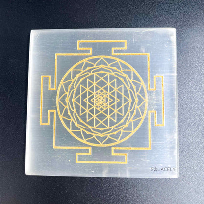 Selenite Plate With Shree Yantra