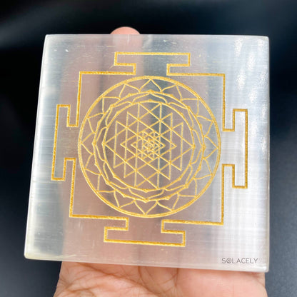 Selenite Plate With Shree Yantra