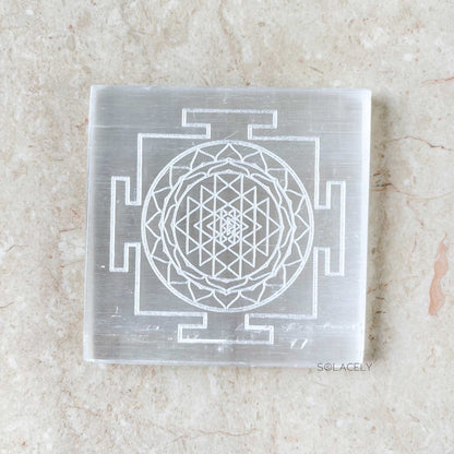 Selenite Plate With Shree Yantra